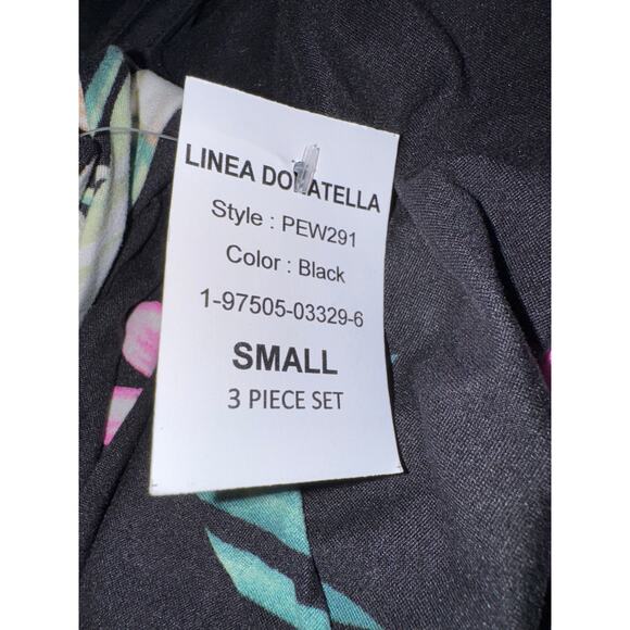 Brand New Linea Donatella Womens Small 3 Piece Black Floral Lounge Set Sleepwear - Picture 7 of 9